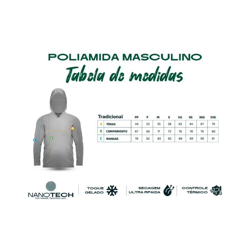 CAMISA DE PESCA MASCULINA POLIAMIDA COM CAPUZ - PSVA PRETO - PRESA VIVA